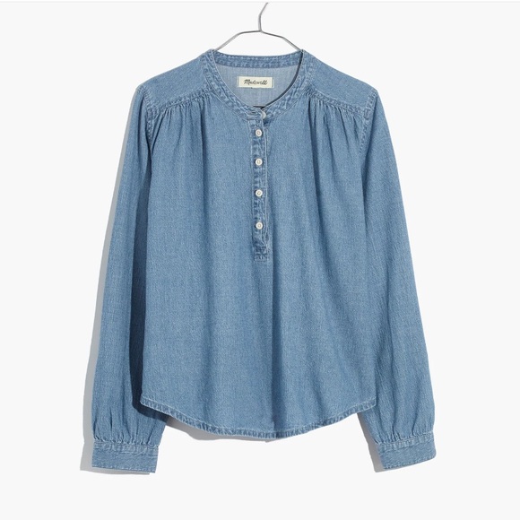 Madewell Denim Shirred Popover Top in Emmie Wash - Picture 1 of 8